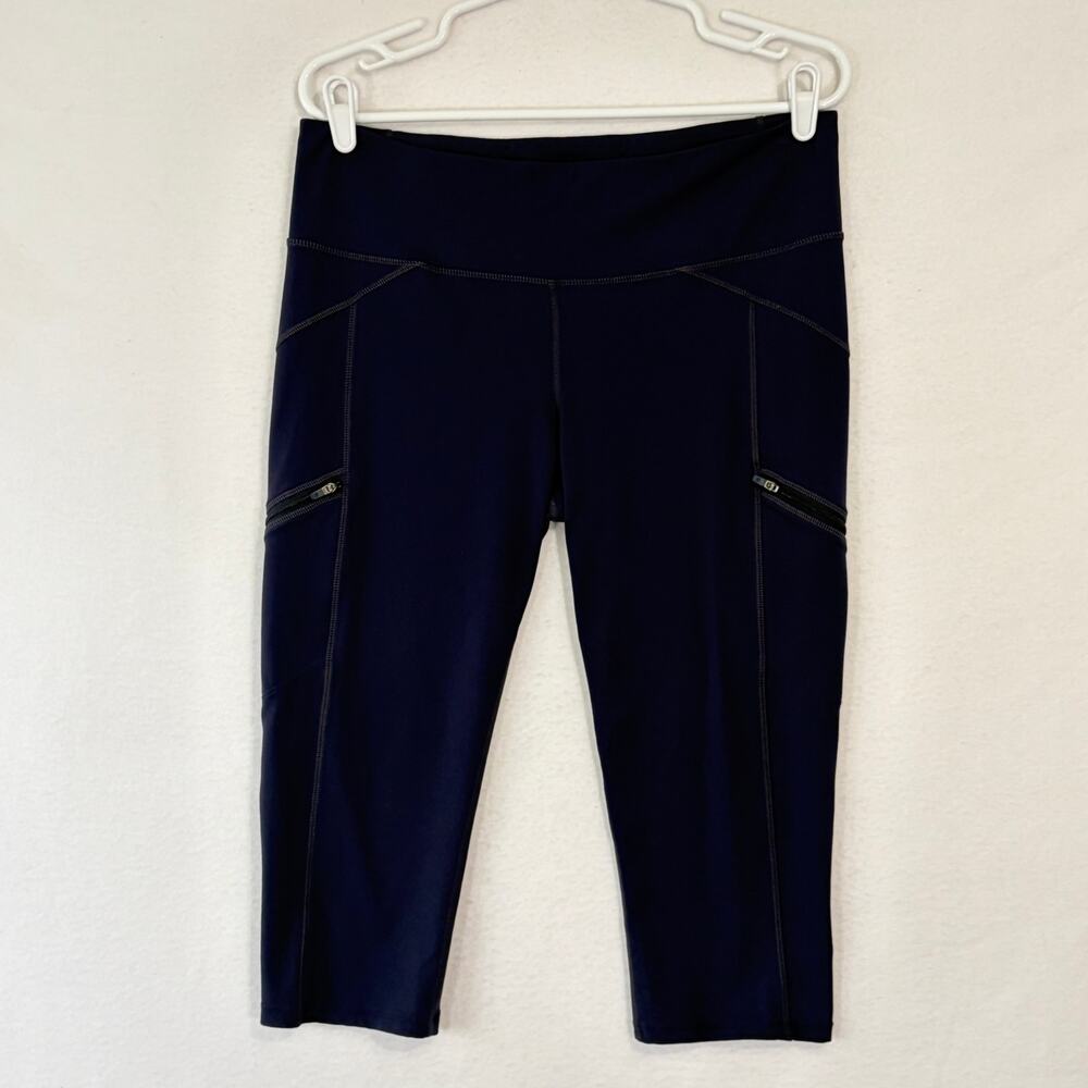 Athleta Capri Length Work Out Leggings Women's XLT Tall Navy Zip Pockets